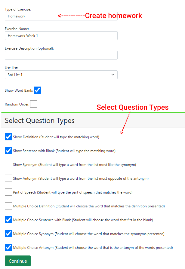 Vocabulary Homework Maker